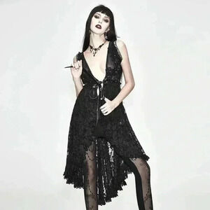 Eva Lady Women's Gothic Punk Lace Over High Low Dress Intimates $120 Size L NWOT